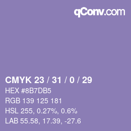 Color code: CMYK 23 / 31 / 0 / 29 | qconv.com