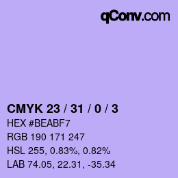 Color code: CMYK 23 / 31 / 0 / 3 | qconv.com