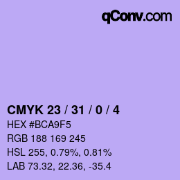 Color code: CMYK 23 / 31 / 0 / 4 | qconv.com