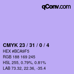 カラーコード: CMYK 23 / 31 / 0 / 4 | qconv.com