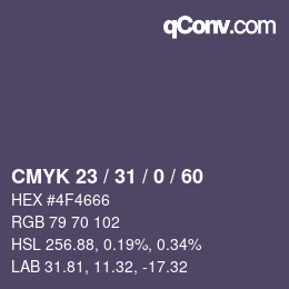 カラーコード: CMYK 23 / 31 / 0 / 60 | qconv.com