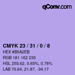 Color code: CMYK 23 / 31 / 0 / 8 | qconv.com