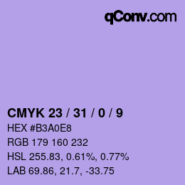 カラーコード: CMYK 23 / 31 / 0 / 9 | qconv.com