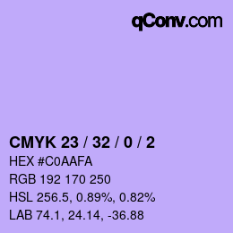 カラーコード: CMYK 23 / 32 / 0 / 2 | qconv.com