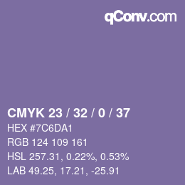 カラーコード: CMYK 23 / 32 / 0 / 37 | qconv.com