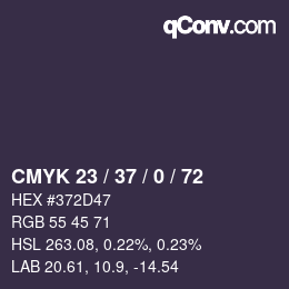 Color code: CMYK 23 / 37 / 0 / 72 | qconv.com