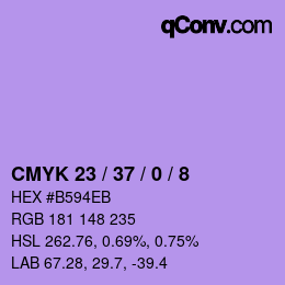 カラーコード: CMYK 23 / 37 / 0 / 8 | qconv.com