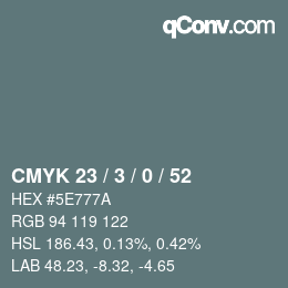 Farbcode: CMYK 23 / 3 / 0 / 52 | qconv.com