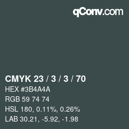 Code couleur: CMYK 23 / 3 / 3 / 70 | qconv.com