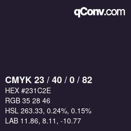 Color code: CMYK 23 / 40 / 0 / 82 | qconv.com