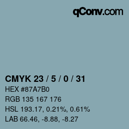 カラーコード: CMYK 23 / 5 / 0 / 31 | qconv.com
