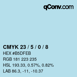 カラーコード: CMYK 23 / 5 / 0 / 8 | qconv.com