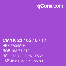 カラーコード: CMYK 23 / 65 / 0 / 17 | qconv.com