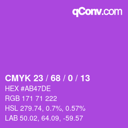 カラーコード: CMYK 23 / 68 / 0 / 13 | qconv.com