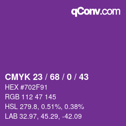 Color code: CMYK 23 / 68 / 0 / 43 | qconv.com