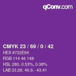 Farbcode: CMYK 23 / 69 / 0 / 42 | qconv.com