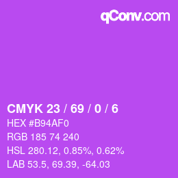 カラーコード: CMYK 23 / 69 / 0 / 6 | qconv.com