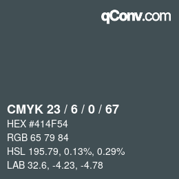 カラーコード: CMYK 23 / 6 / 0 / 67 | qconv.com