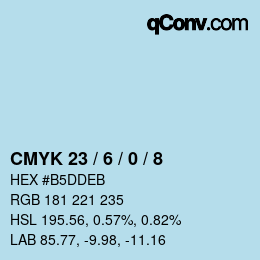 カラーコード: CMYK 23 / 6 / 0 / 8 | qconv.com