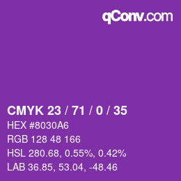 Color code: CMYK 23 / 71 / 0 / 35 | qconv.com