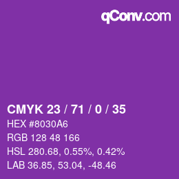 Color code: CMYK 23 / 71 / 0 / 35 | qconv.com