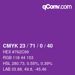 Color code: CMYK 23 / 71 / 0 / 40 | qconv.com