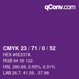 Color code: CMYK 23 / 71 / 0 / 52 | qconv.com