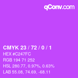 カラーコード: CMYK 23 / 72 / 0 / 1 | qconv.com