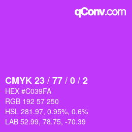 Color code: CMYK 23 / 77 / 0 / 2 | qconv.com