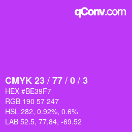 Color code: CMYK 23 / 77 / 0 / 3 | qconv.com