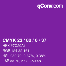Color code: CMYK 23 / 80 / 0 / 37 | qconv.com