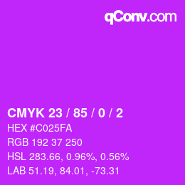 Color code: CMYK 23 / 85 / 0 / 2 | qconv.com