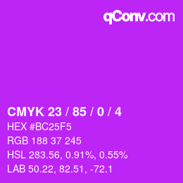 カラーコード: CMYK 23 / 85 / 0 / 4 | qconv.com