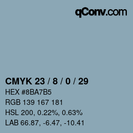 カラーコード: CMYK 23 / 8 / 0 / 29 | qconv.com