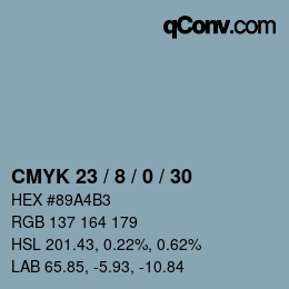カラーコード: CMYK 23 / 8 / 0 / 30 | qconv.com