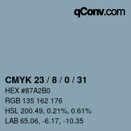 カラーコード: CMYK 23 / 8 / 0 / 31 | qconv.com