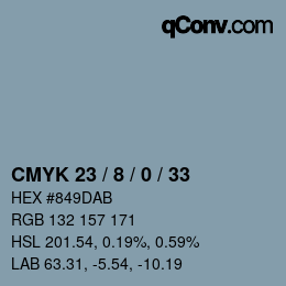 カラーコード: CMYK 23 / 8 / 0 / 33 | qconv.com