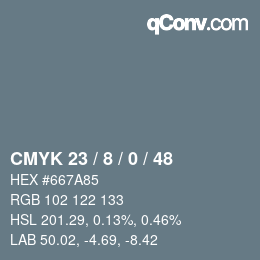 カラーコード: CMYK 23 / 8 / 0 / 48 | qconv.com