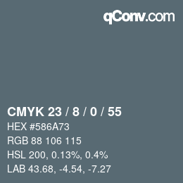 カラーコード: CMYK 23 / 8 / 0 / 55 | qconv.com