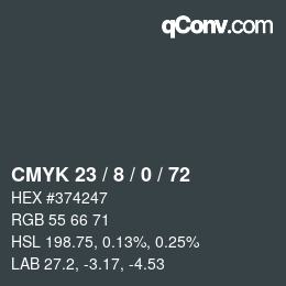 カラーコード: CMYK 23 / 8 / 0 / 72 | qconv.com