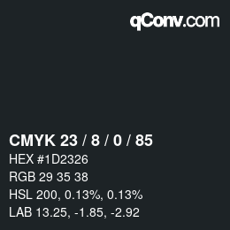 カラーコード: CMYK 23 / 8 / 0 / 85 | qconv.com