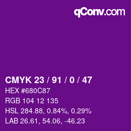 Color code: CMYK 23 / 91 / 0 / 47 | qconv.com