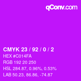 Color code: CMYK 23 / 92 / 0 / 2 | qconv.com