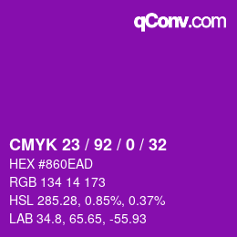 カラーコード: CMYK 23 / 92 / 0 / 32 | qconv.com