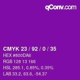 カラーコード: CMYK 23 / 92 / 0 / 35 | qconv.com