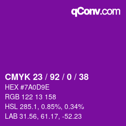 カラーコード: CMYK 23 / 92 / 0 / 38 | qconv.com