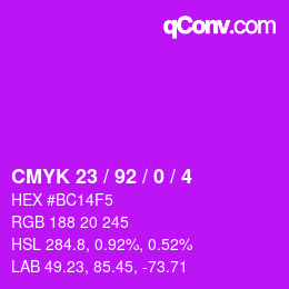 カラーコード: CMYK 23 / 92 / 0 / 4 | qconv.com