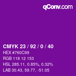 カラーコード: CMYK 23 / 92 / 0 / 40 | qconv.com