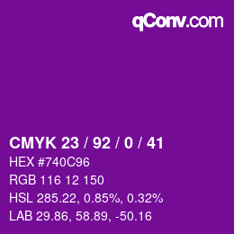 カラーコード: CMYK 23 / 92 / 0 / 41 | qconv.com