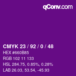 カラーコード: CMYK 23 / 92 / 0 / 48 | qconv.com